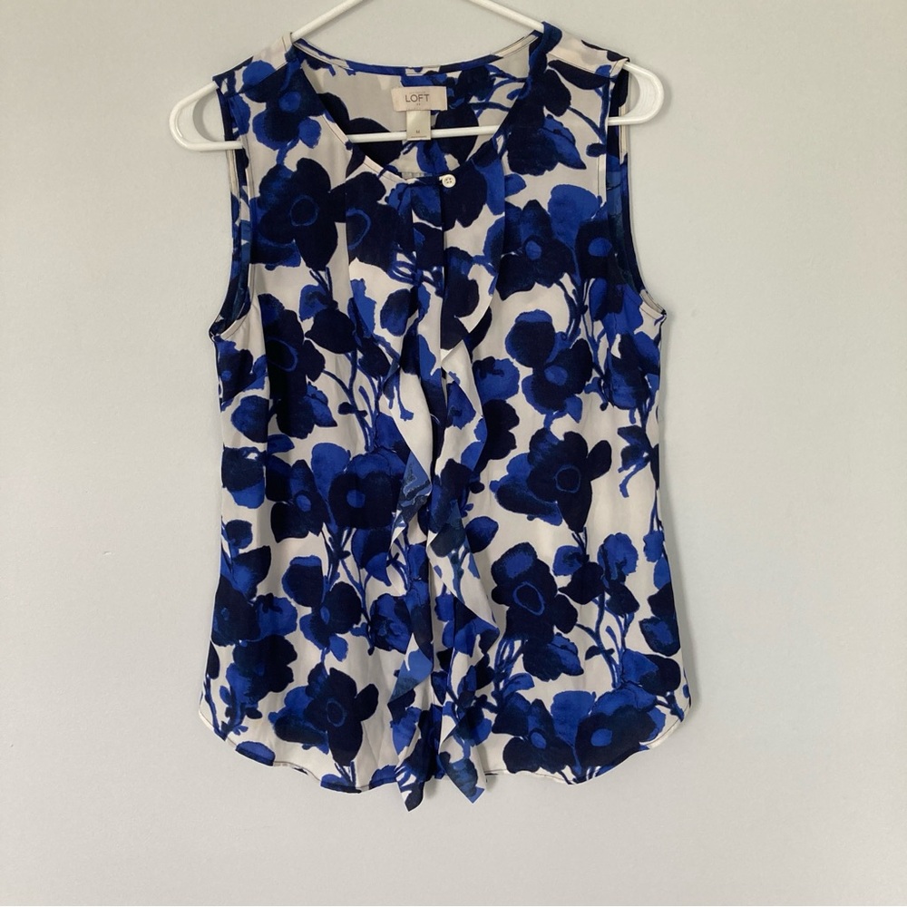 Blue Black & White Floral Tank | Loft | Medium